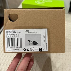 Black satin mango sandal heels